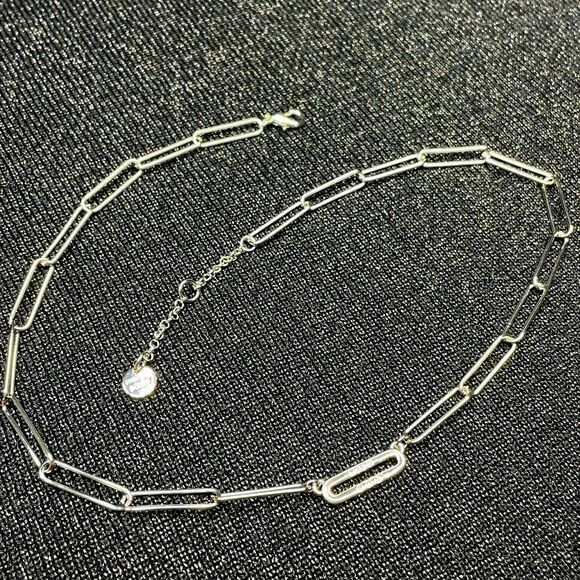 ~ Marlyn Schiff Pave Link Necklace 16-18" Silvertone / Cubic Zirconia - Picture 1 of 15